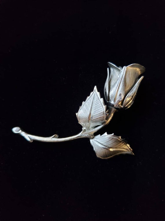 Huge Vintage Metal Flower Brooch Pin, Silver Broo… - image 8