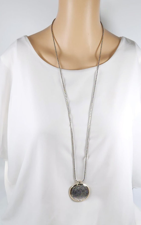 Long Silver Tone Reversible Necklace, Statement N… - image 3