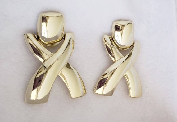 Gold Tone “ X “ Door Knocker Earrings, Stud Earri… - image 1