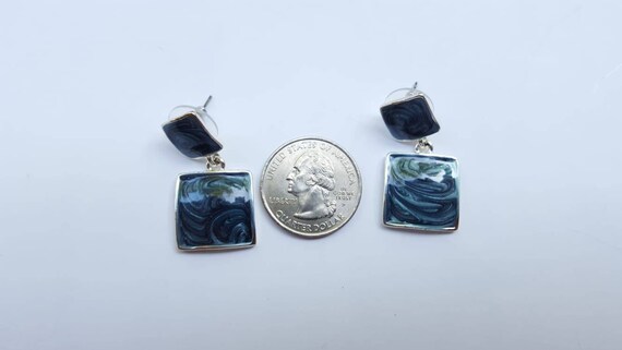 Vintage Blue Grey Marble Double Drop Earrings, Da… - image 4
