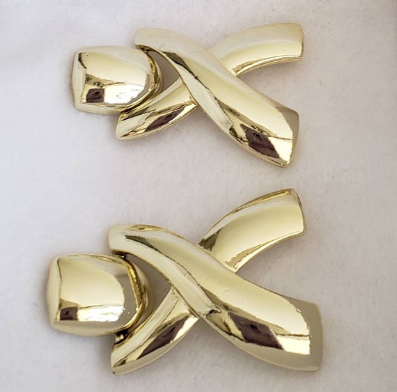 Gold Tone “ X “ Door Knocker Earrings, Stud Earri… - image 4