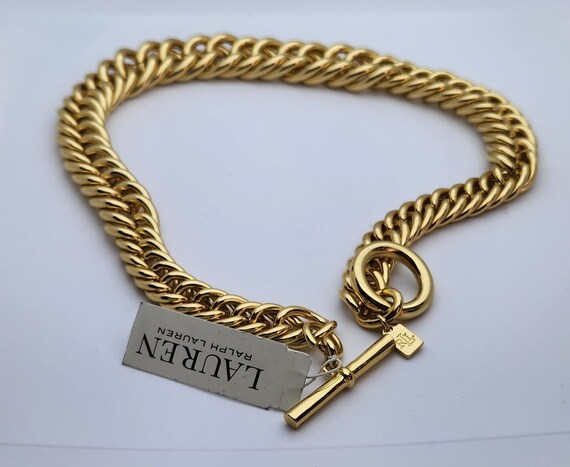 Vtg Ralph Lauren RL Silver-Tone Choker Chunky Curb Chain O