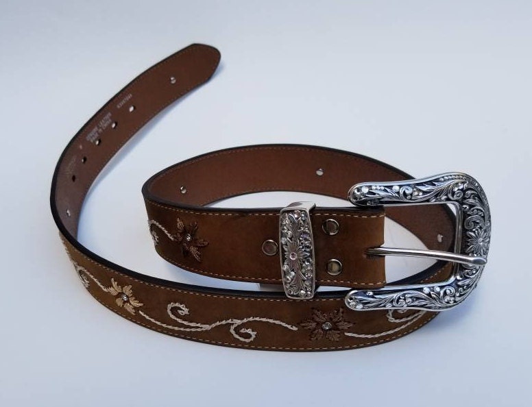 New GENUINE Leather Brown NOCONA Belt Leather Embroidered | Etsy