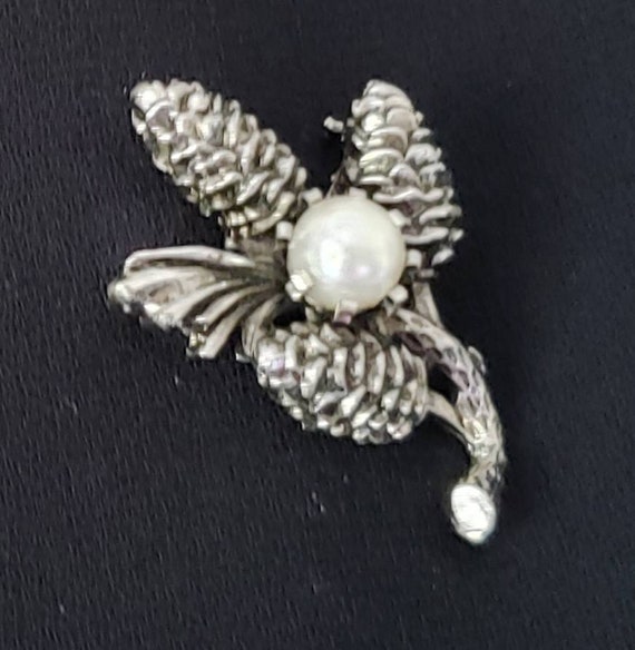 Pine Tree Branch Brooch US PAT, Pine Cones Brooch, Antique Silver Tone Pine Cones Pin / Brooch  