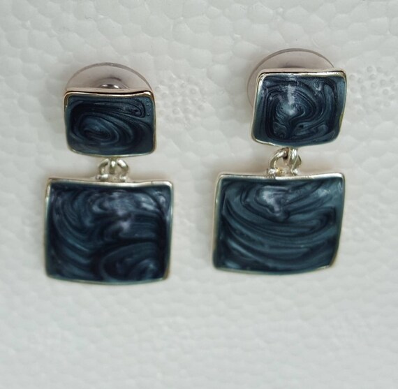 Vintage Blue Grey Marble Double Drop Earrings, Da… - image 3
