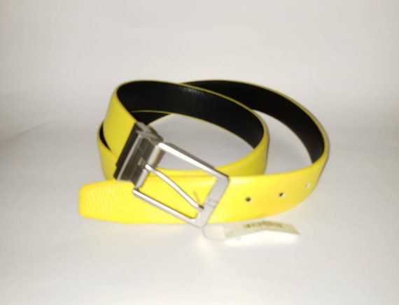 Unisex Leather Reversible Yellow and Black Belt w… - image 1