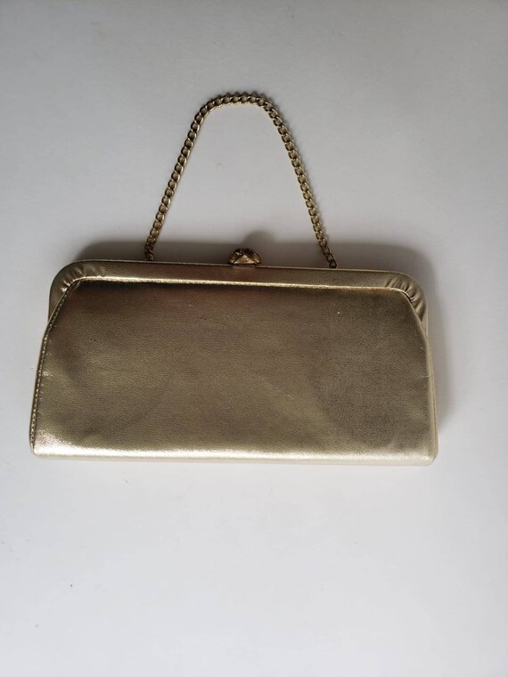 GOLD EVENING PURSE, Vintage Metallic Gold Party P… - image 3