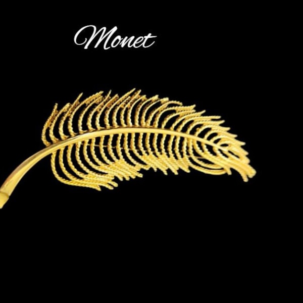 MONET Large Gold Plated Brooch, 1960s Vintage Brooch, Ornamental Jewelry