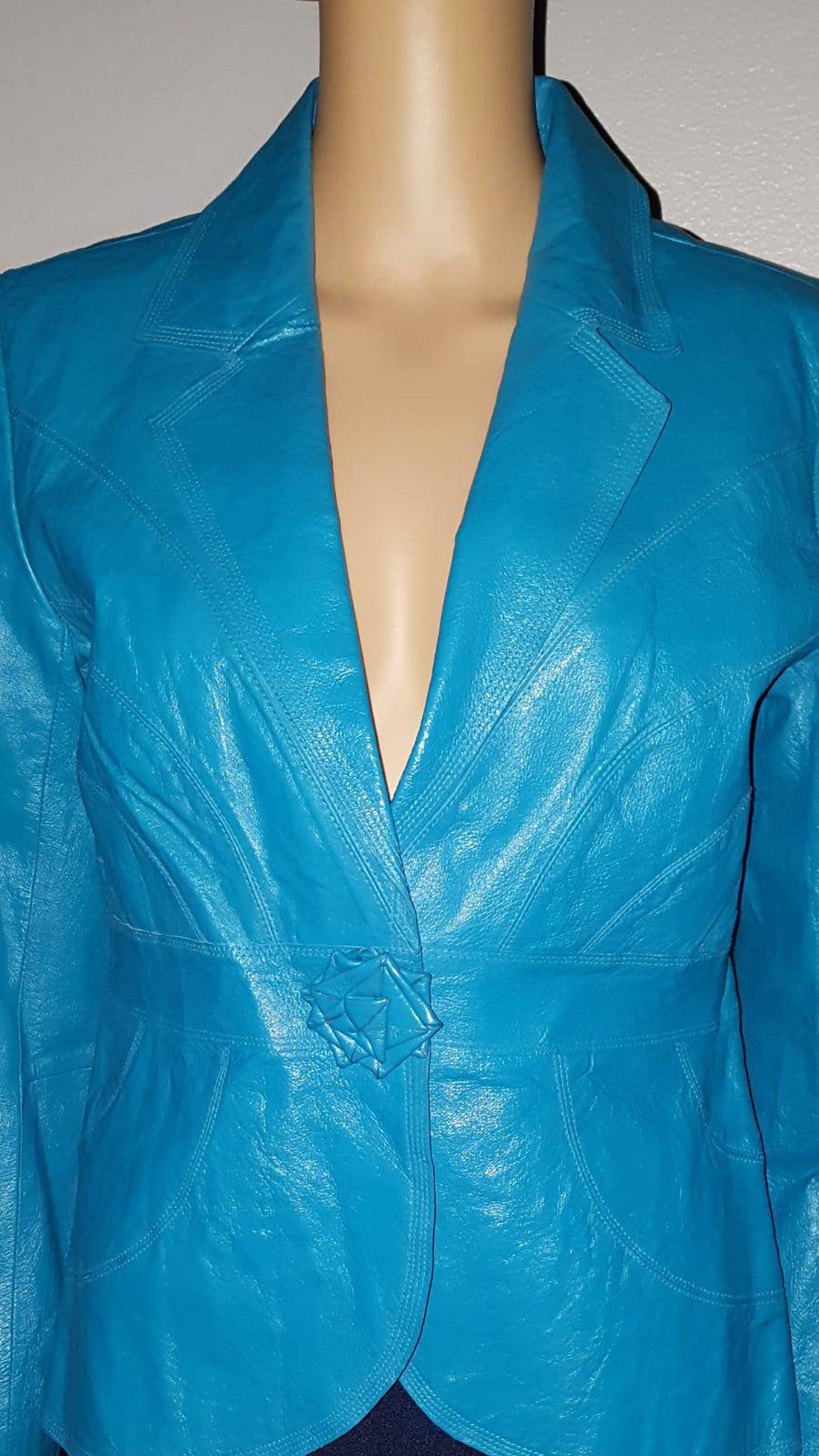 METROSTYLE Leather Jacket Blue Womens Leather Blazer Jacket Etsy