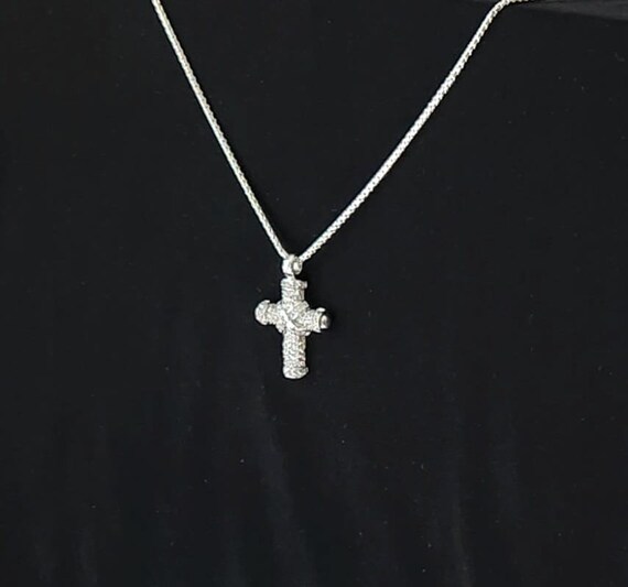 Sterling Silver Cross Pendant Necklace with Rhine… - image 4