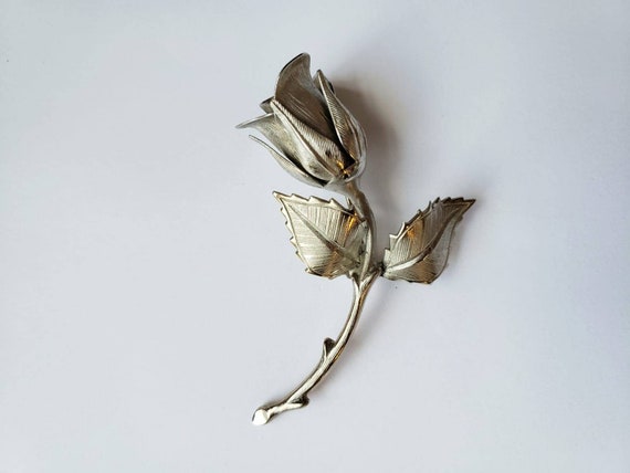 Huge Vintage Metal Flower Brooch Pin, Silver Broo… - image 4
