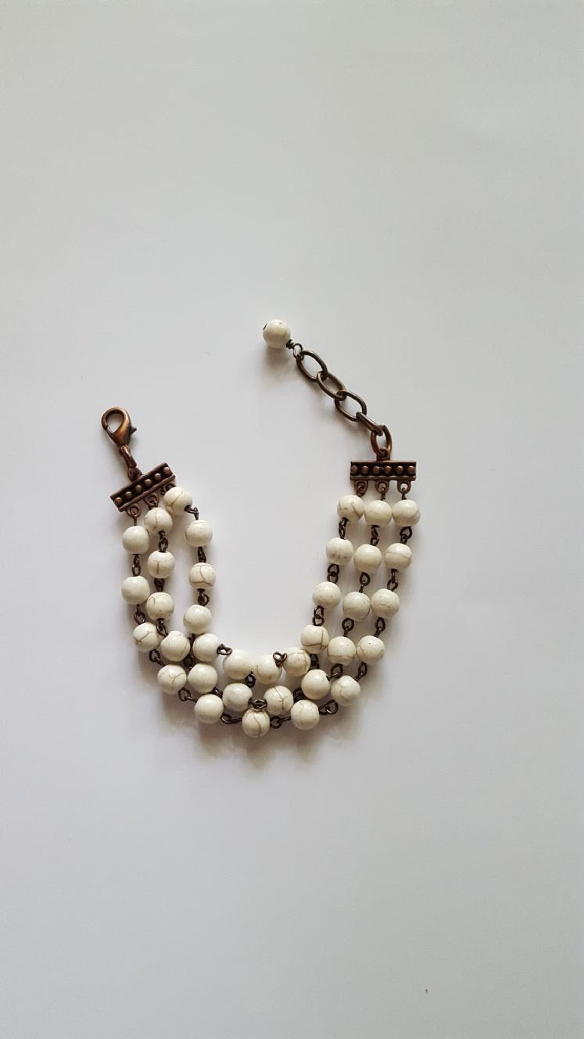 Triple Strand Bracelet Multi Strand Bracelet White Howlite Etsy