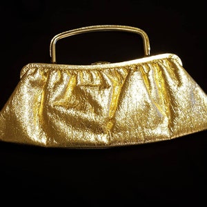 GOLD EVENING PURSE, Vintage Metallic Gold Party Purse,  Vintage Gold Metallic Leather Purse Bag Circa the 1950’s