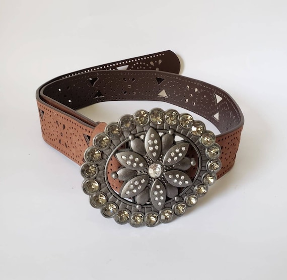 SUEDE LEATHER BELT, Brown Belt With Silver Clear and Yellow  display picture 3