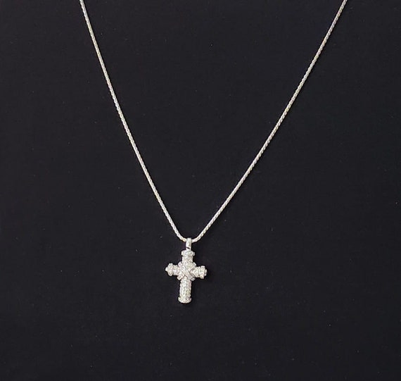 Sterling Silver Cross Pendant Necklace with Rhine… - image 3