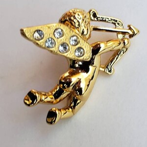 Vintage Angel Cupid Brooch, Angel Brooch Pin, Holiday Brooch Pin, Angel Cupid Rhinestones Brooch, Angel Brooch