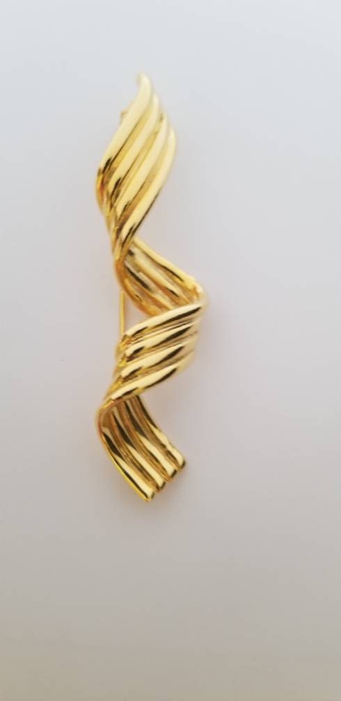 Broche Vintage Barre Ondulée Dorée à L'Or - Ouvrage Ajouré Et Brillant - Occasion