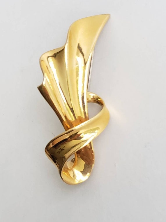 Huge Gold Tone Ribbon Brooch, Gold Tone Bow Brooch