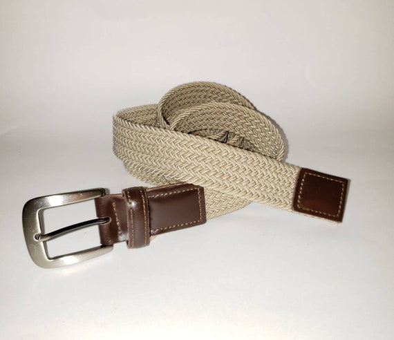 Beige Men’s Belt, Stretch Elastic Braided Belt, B… - image 1