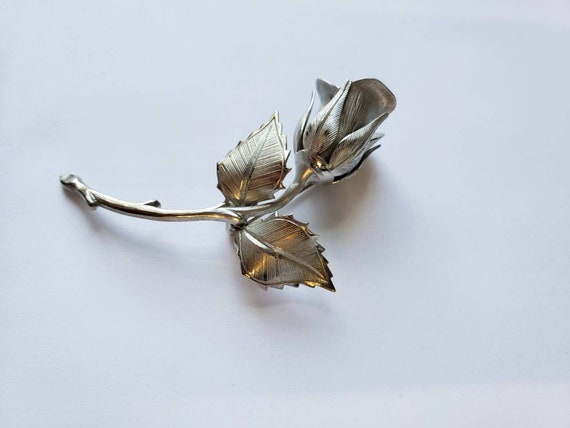 Huge Vintage Metal Flower Brooch Pin, Silver Broo… - image 7