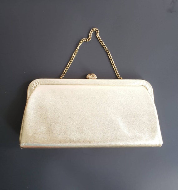 GOLD EVENING PURSE, Vintage Metallic Gold Party P… - image 1