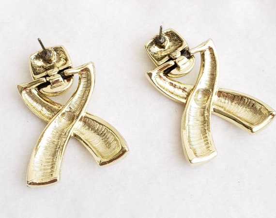 Gold Tone “ X “ Door Knocker Earrings, Stud Earri… - image 3