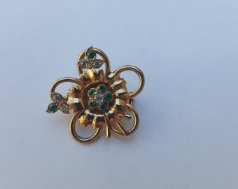 Vintage CORO firmado broche pin oro tono esmeralda pedrería, joyería vintage