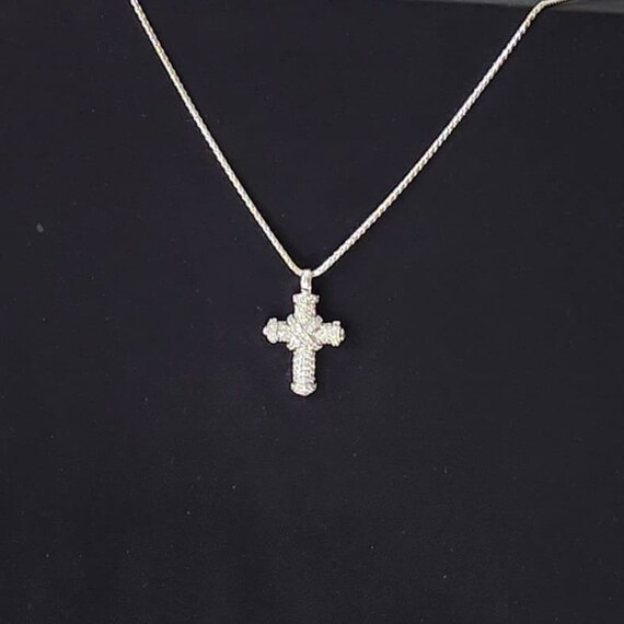 Sterling Silver Cross Pendant Necklace with Rhine… - image 5