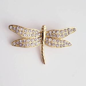 Gold Tone Dragonfly Brooch Clear Crystal Dragonfly Pin Brooch Crystal Libelle Brooch Pin Vintage Brooch