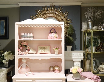 Blush Pink Desk and Nightstand w/ Hutch & Gold Drawer Pulls