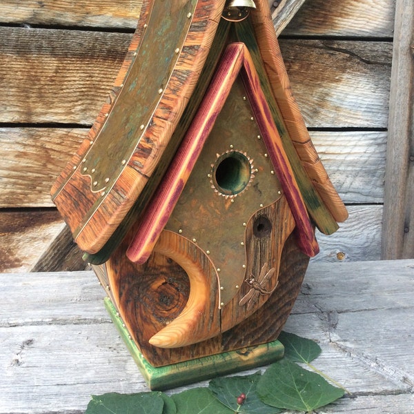 Wren Box Birdhouse Birdfeeder Wren Box Reclaimed Recycled Gift Functional Creative