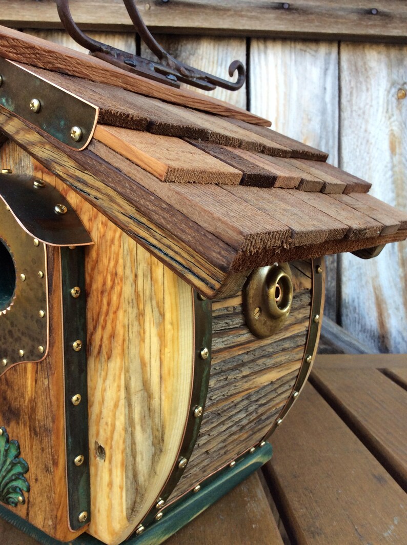 Unique Barrel Barnwood Birdhouse Copper Accents Birthday Gift Etsy