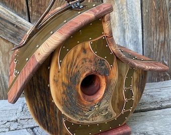 Birdhouse Copper Birdhouse Reclaimed Recycled Handmade Vintage Birdhouse Wedding Gift  Birdfeeder #1857