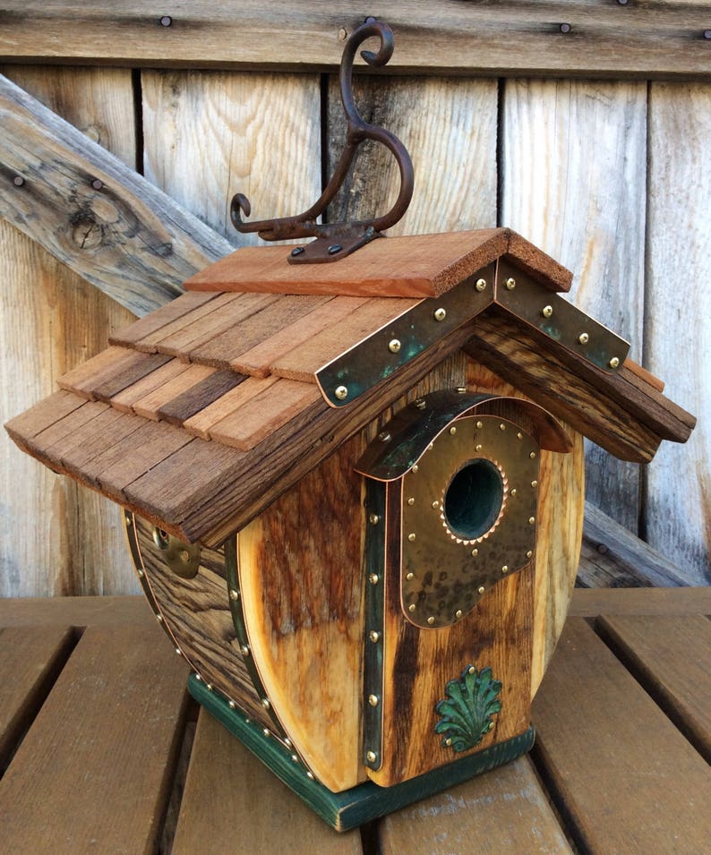 Unique Barrel Barnwood Birdhouse Copper Accents Birthday Gift Etsy