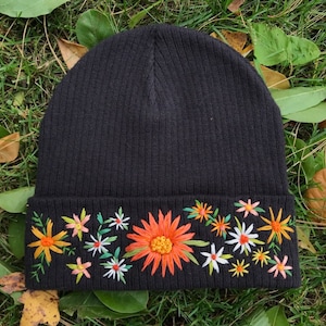 Custom floral embroidered beanie