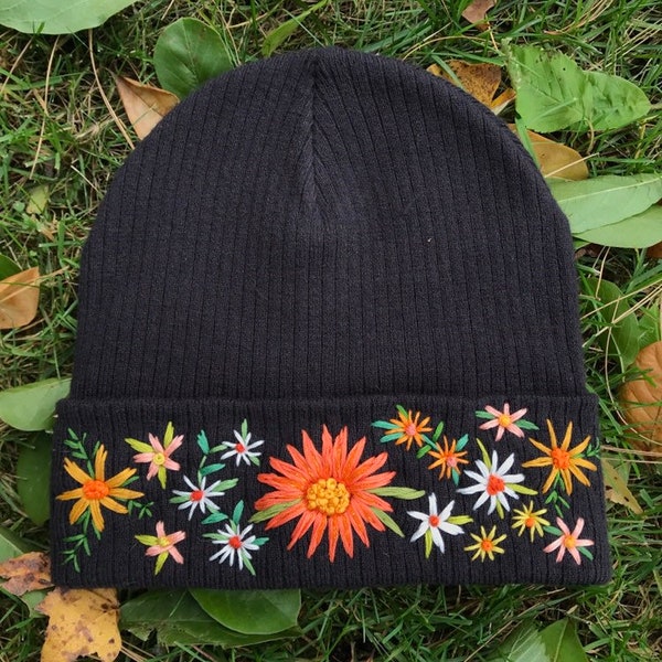 Hand Embroidered Flower Beanie main image 1