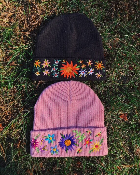 Custom Floral Embroidered Beanie - Etsy