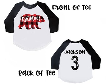 Birthday Bear Shirt - Lumberjack Bear Shirts - Red Buffalo Plaid Shirts - Birthday Boy - Birthday Girl - Little Bear - Bear Shirts