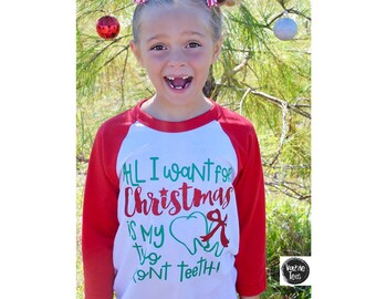 Kids Holiday Shirts - All I want for Christmas is my two Front Teeth - All I want for Christmas - 2 Front Teeth - Funny Christmas Shirts