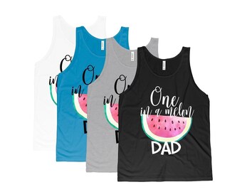 One in a Melon Dad Tank Tops - Unisex -- Birthday Tank for Dad - Watermelon Theme Birthday Shirts - 1st Birthday - One in a Melon - Melon