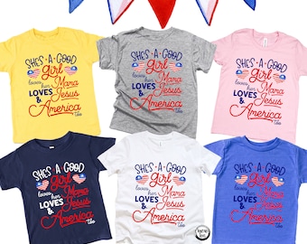 Patriotic Girls 4th of July Shirt - Loves Mama, Jesus, America