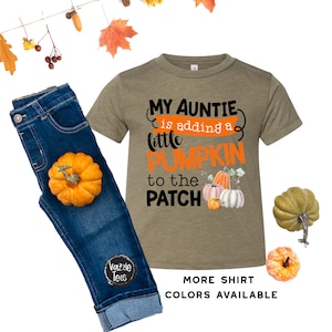 My Auntie is adding a little Pumpkin to the Patch - Unisex Kids' Tees - Personalized Fall Announcement Shirts - Future Big Cousin
