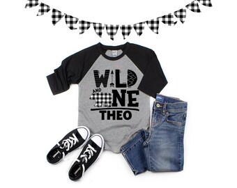 Wild and 1 Bear Birthday Shirt - 1st Birthday Shirt - Black White Buffalo Plaid Bear Shirt - ONE Year Old - Birthday Party - Lumberjack