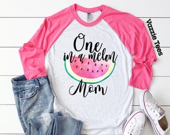 One in a Melon Mom Shirts - Unisex Adult Raglan Shirt - Birthday Shirt for Mom - Watermelon Theme Birthday - First Birthday - One in a Melon