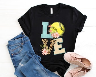 Love Softball Shirt - Softball Mom Shirts - Leopard Print Softball - Women's Shirts - Unisex Adult Shirts - LOVE - Baseball - Softball