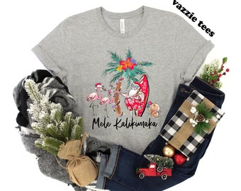 Mele Kalikimaka Shirt: Aloha Hawaiian Christmas Flamingo Tee