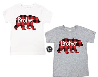 Brother Bear - Buffalo Plaid Bear Shirt - Lumberjack Shirt - Plaid Bear - Bear Shirt - Woodland Shirts - Bear Shirts - Family Bear Shirts