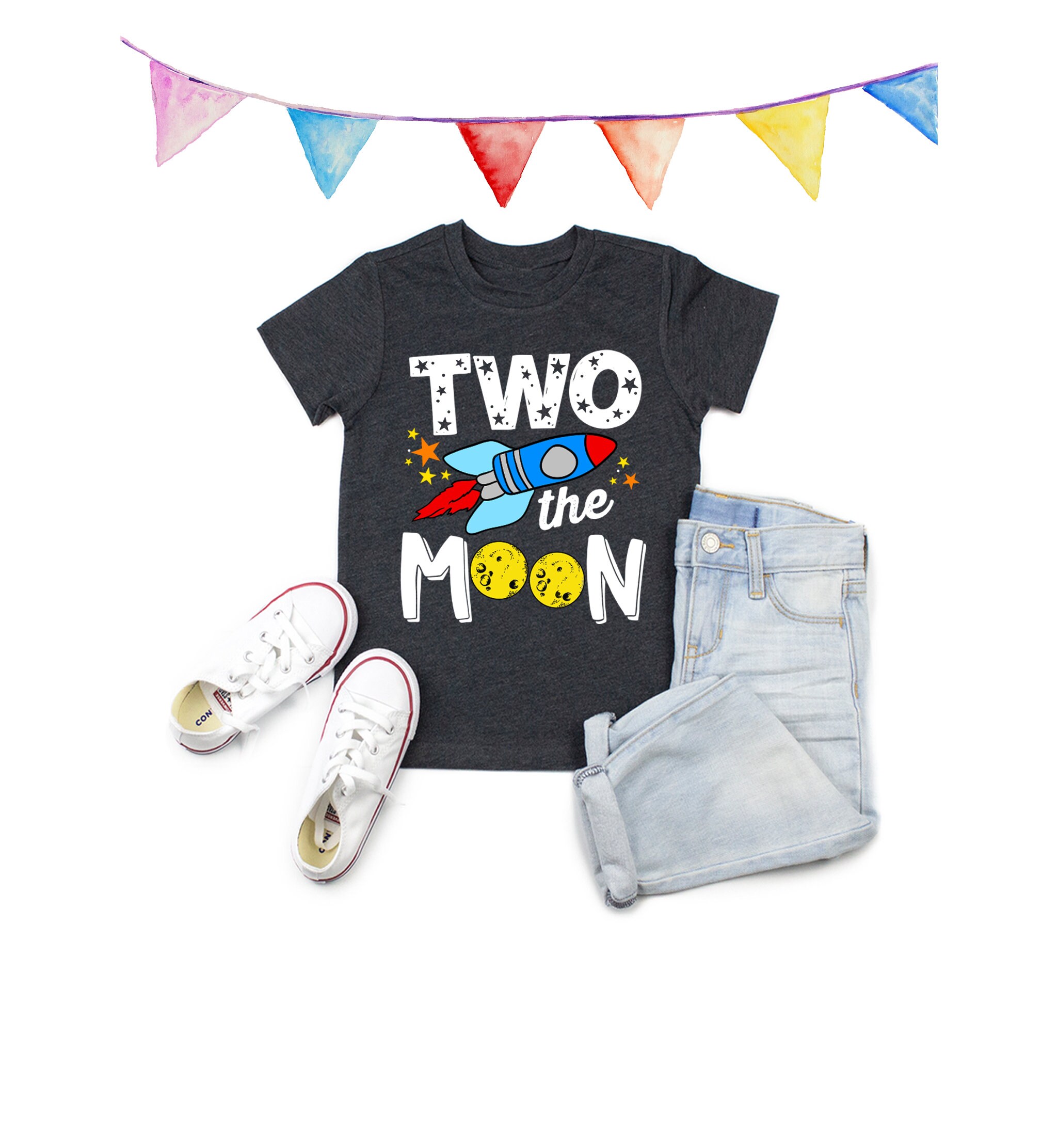 Two the Moon Birthday Shirt 2nd Birthday Shirt Space Theme Etsy