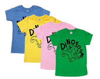 Dino Four T Rex Shirt - Dinosaur Birthday Shirts - 4 REX - Unisex Kids' Dinosaur Birthday Tees - Birthday Girl Shirt - Birthday Boy - DINO