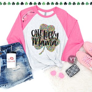 One Lucky Mama Shirt - One Lucky Grandma - Rainbow Clover Shirt - Unisex Adult Shirts - St. Patrick's Day shirts - Adult Holiday Shirts Pink